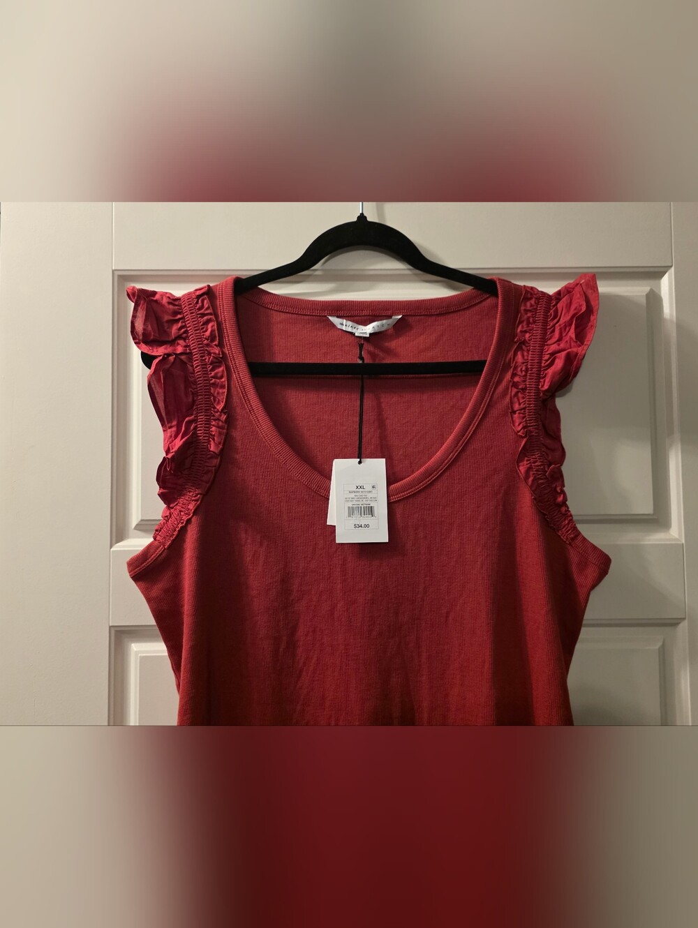 Sleeveless Ruffle-Shoulder Ribbed Knit Dress in Raspberry Size XXL - Picture 2 of 3